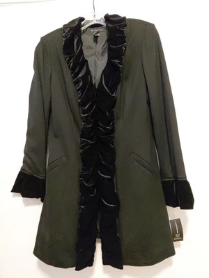 INC International Concepts 夹克天鹅绒荷叶边装饰吸血鬼哥特黑色 Med — 第 1/4 张图片