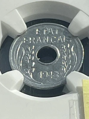 TOP POP NGC MS66 1943 French Indochina (Vietnam, Laos) 1 Cent - Image 1 of 4