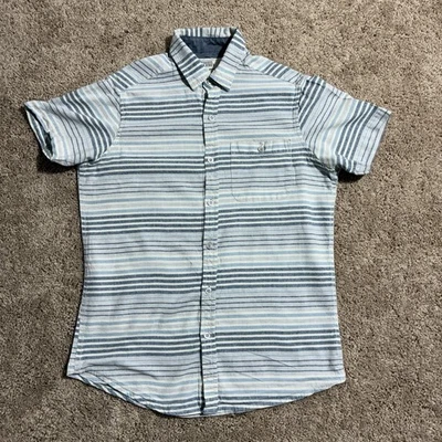 FREE PLANET MENS SHIRT Button Down Small Color Blue Short Sleeve 100% Cotton - Image 1 of 4