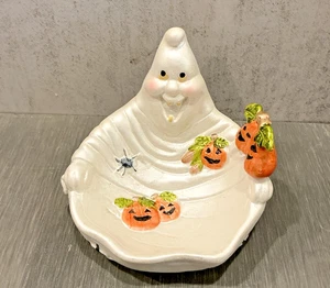 Porta caramelle fantasma vintage decorazione Halloween dipinto a mano piccolo graffi bianco - Foto 1 di 9