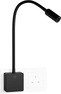 ENUOTEK Plug in Dimmable LED Wall Reading Light, Flexible Bedside Black - Picture 1 of 8