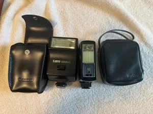 Untested Canon Speedlite 188A Shoe Mount Flash and Vivitar Auto 253 w/ Cases - Picture 1 of 8