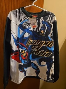 Size 7 Kids 1997 Batman And Robin Longsleeve Shirt Sweatshirt Vtg DC Comics NWT - Picture 1 of 8