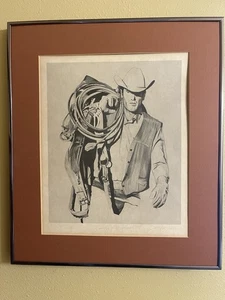 Cowboy mit Sattel Western Radierung Druck signiert Jack B. Glidden #55/225 gerahmt - Bild 1 von 3