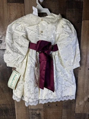 Peaches 'N Cream Girls Formal Party Dress In White Lace & Burgundy Belt Size 2T - Image 1 of 4