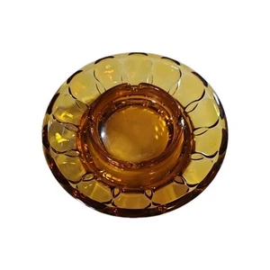 Vintage Amber Glass Cigar Ashtray MCM Round Diamond Pattern 7 3/4" Round - Picture 1 of 3