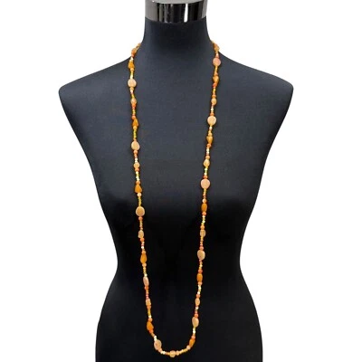 串珠玻璃长分层项链橙色波西米亚风格时尚珠宝23英寸 — 第 1/4 张图片