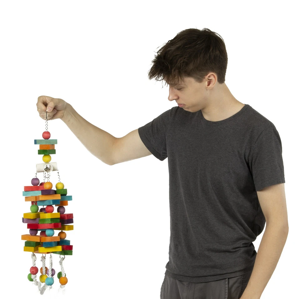 HAPPYBIRD Holzspielzeug Papageien Vogelspielzeug Shreddern Way Play XL 15x15x56cm