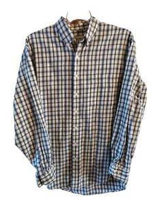Eddie Bauer Mens Shirt Blue Check Plaid Large Tall LS 100% Cotton LT Navy Blk Wh - Picture 1 of 8