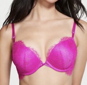 NWT Victoria’s  Secret Bra Bombshell 34 D Shimmery Lace Pink  Add Two Cups Size