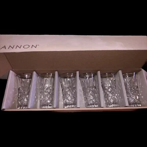 SHANNON Set 6 Crystal Shooters Shot Glasses Platinum Hand painted Rim Box 1.5 oz - Bild 1 von 3