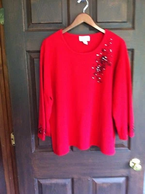 COVINGTON MUJER ROJO SUÉTER TEJIDO TOP EMBELLECIDO VACACIONES 24 26 W Foto 1 de 4