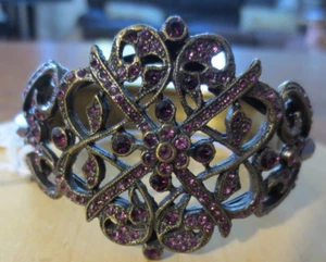 NEW Sweet Romance Victorian Purple Crystals Floral Gold Tone Cuff Bracelet WOW! - Picture 1 of 7