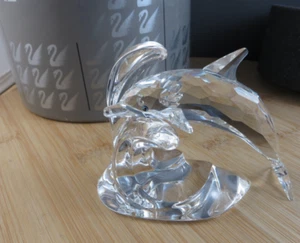 Swarovski Clear Crystal Art Glass Dolphin on Wave Figurine Original Box 2pc Set - Picture 1 of 20