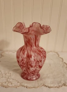 Fenton Vintage Vasa Murrhina Rose Mist Ruffled Rim Melon Section Vase 1960's. - Bild 1 von 12