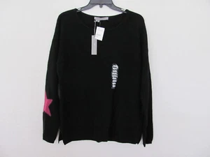 360Sweater Sky Star Pullover Sweater-Wool/Cashmere-Black/Pomegran-Large-NWT $310 - Picture 1 of 10
