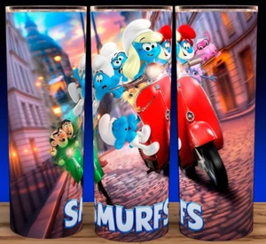 Smurfs with Smurfette and Papa Smurf Cup Mug Tumbler 20oz with lid and straw - Picture 1 of 3