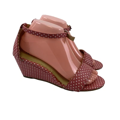 Torrid Polka Dot Mini Wedge Sandal Pink Ankle Strap Buckle Strappy Womens 7 Wide - Image 1 of 4
