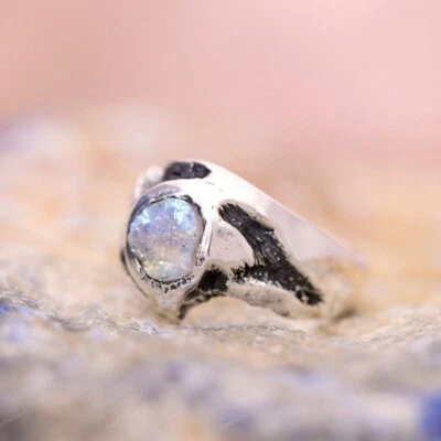 Anillo de piedra lunar arco iris para hombre anillo de plata de ley 925 anillo único para regalo Foto 1 de 4