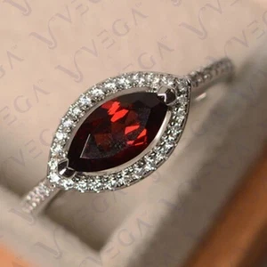 3.60Ct Marquise Cut Natural Garnet & Diamond Wedding Ring 18K White Gold Plated - Picture 1 of 15