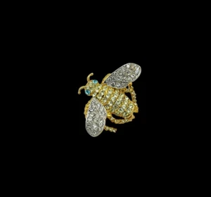 KENNETH JAY LANE KJL Gold Rhinestone Blue Eye BEE Vintage Brooch - Picture 1 of 6