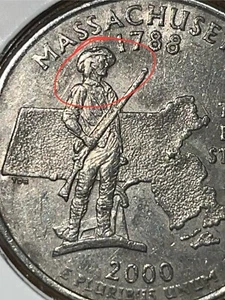 2000 Massachusetts Quarter With Die Error On Face And 5.5g Weight - Picture 1 of 3