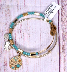 Alex and Ani Color Infusion Beach Please & Beaded Set of 2 Gold Bracelet NEW - Picture 1 of 3