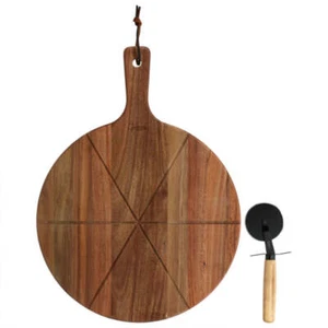 Gibson Elite 2 Piece Acacia Wood Serving Board and Pizza Cutter Set in Brown - Picture 1 of 1