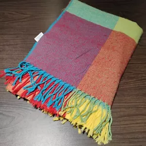 Domestications Summery Bright Rainbow Large Plaid Throw 66x52 - Picture 1 of 6