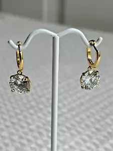 Kate Spade gold tone mini hoop huggie earring Sparkly crystal dangle Beautiful - Picture 1 of 7