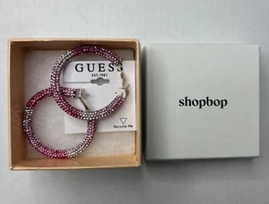 NWT Guess Pink Hoop Earrings studded Crystal Round Shine Women Fashion Jewelry - Picture 1 of 4