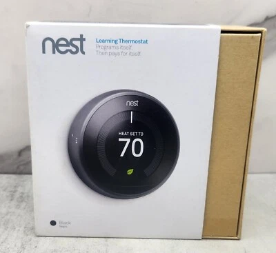 Nest 3rd Generation Learning Black Programmable Thermostat T3016US - Image 1 of 4