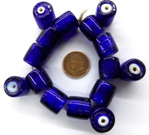 15 GAGANTIC African Trade Beads Cornelien Cobalt Blue White Heart HUGE CO178 LTD - Picture 1 of 1