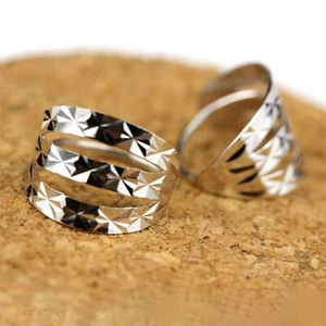 Pure Platinum 950 Hoop Women Gift Lucky Carved Star Hollow Earrings - Picture 1 of 6