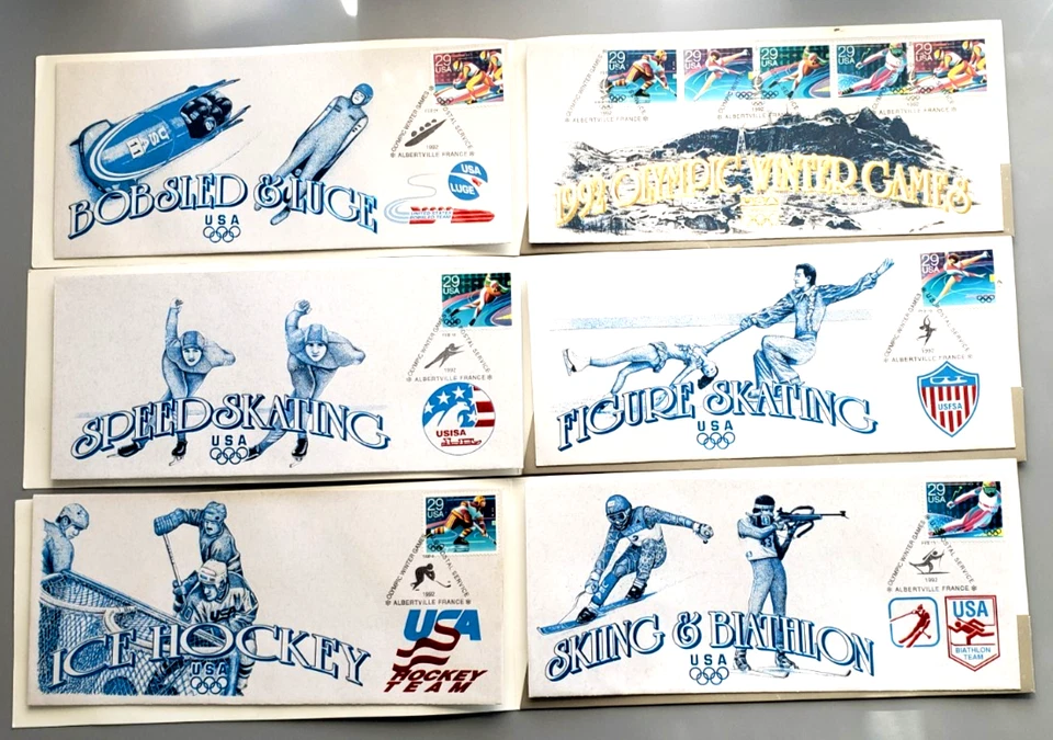 US 1992 ALBERVILLE, FRANCE  XVI OLYMPIC WINTER GAMES OFFICIAL 6 FIRST DAY COVERS - Image 1 of 4