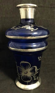 VTG Cobalt Blue Decanter Wine Liquor or Vase Silver Overlay Italian (No Stopper) - Picture 1 of 7