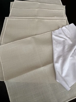 6x VTG 70s Tan Linen/Linen Blend? Cocktail Napkins 9.5" Square Textured NEW NOS - Image 1 of 4