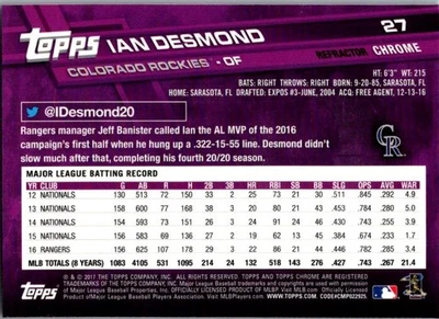 2013 Topps Triple Threads #TTUJR-ID1 Ian Desmond Unity Relics Sepia #/27 - Image 1 of 2