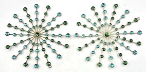 2 Vintage Atomic Starburst Wand Akzent grün & blau Strass Golddraht 8,25" - Bild 1 von 9