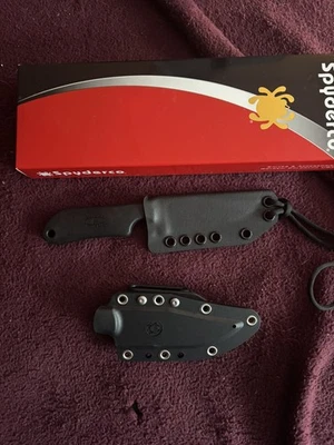 Spyderco Street Beat 3.51" Fixed Black Blade Pocket Knife , with custom sheath  - Image 1 of 3