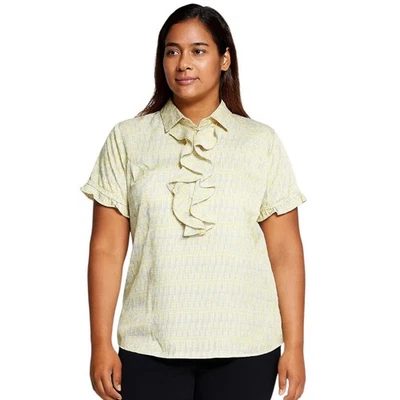 Blusa East 5th Island Amarilla Rayas Satén Volantes Talla 18 Carrera Oficina Retro  Foto 1 de 4