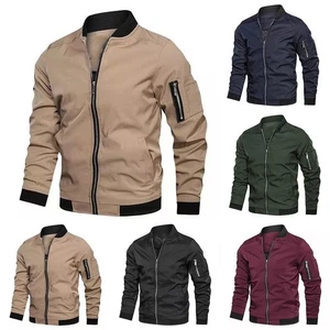 Fashion Casual Mens Windbreaker Jacket Solid Color for Spring and Autumn - Picture 1 of 33