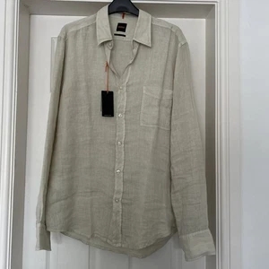 Hugo Boss Men’s Linen Shirt Size Med Regular Fit Long Sleeve Brand New - Picture 1 of 7