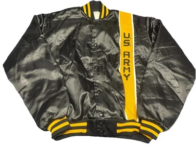 Jaqueta Bombardeiro de Cetim Vintage Exército dos Estados Unidos Grande Preta - Imagem 1 de 4