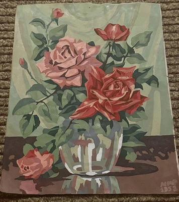 1952 Oil Paint By Number; Bouquet of Roses Titled "Love's Tribute" - Image 1 of 4