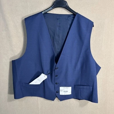 Nuevo con etiquetas Chaleco Traje Calvin Klein Para Hombre Azul X Calce Ajustado Elastizado Sólido 3XL 54" Pecho Nuevo Foto 1 de 4