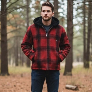Giacca boscaiolo misto lana pesante rosso bufalo plaid full zip calda caccia anni 60 - Foto 1 di 17
