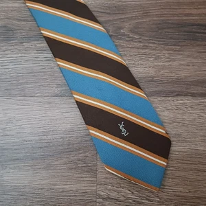 Corbata Yves Saint Laurent Devereaux Rayas Italia Poli Lana Mezcla Seda 58" x 3" - Imagen 1 de 8