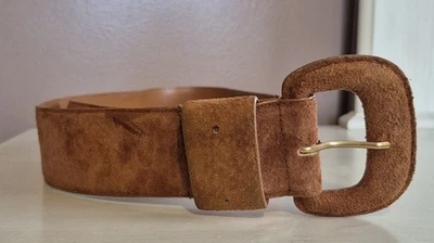 Cinturón Vintage Cuero Genuino Marrón Camel Grande Talla Pequeña Forrado en Vinilo Foto 1 de 4