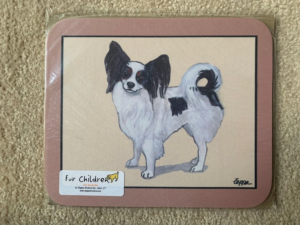 SOLO QUEDA 1 - Nuevo Almohadilla para Ratón Papillon Perro Antideslizante sobre Fondo Beige Liso Foto 1 de 1